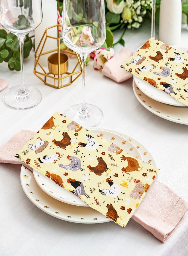 JarThenaAMCS مناديل جارثينا إيه إم سي إس، 100 قطعة، بتصميم دجاج، مناديل ورقية صفراء للاستخدام مرة واحدة، مناديل مزخرفة للعشاء، مناسبة لحفلات المنزل الريفي، وديكور الطاولة. - Image 5